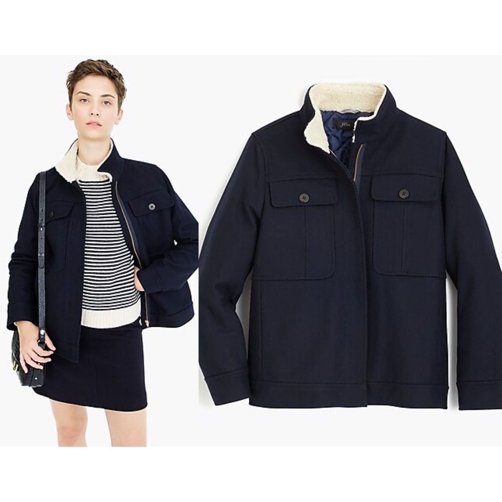 J Crew Oversized Wool Sherpa Military Jacket Coat